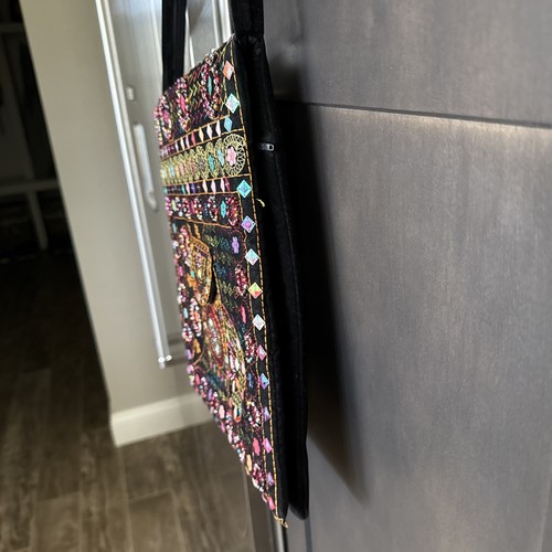Black Velvet Purse Handmade Embroidered Beaded Cross body Festival BOHO - Picture 17 of 22