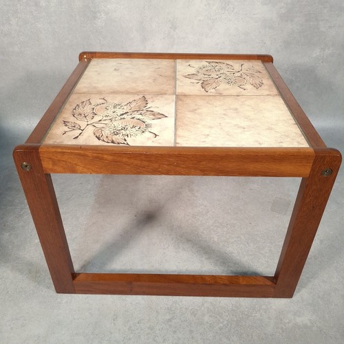 Mid Century Vintage Teak Nest of Two Tables - 1970s Floral Tiled Top - Picture 11 of 14
