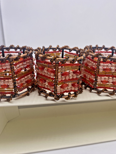 Pier 1 Imports Napkin Rings Moroccan Beaded Brown Red Y2K Boho Earthy Retro NEW - Picture 3 of 13