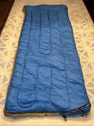 Vintage Eddie Bauer 70s Goose Down Blue And Gold Sleeping Bag WITH CARRYING BAG - Picture 16 of 16