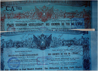 Set 2 K.k. priv. Staats Eisenbahn Ges. Wien 1855/70 Obl. 500 Franken top deco