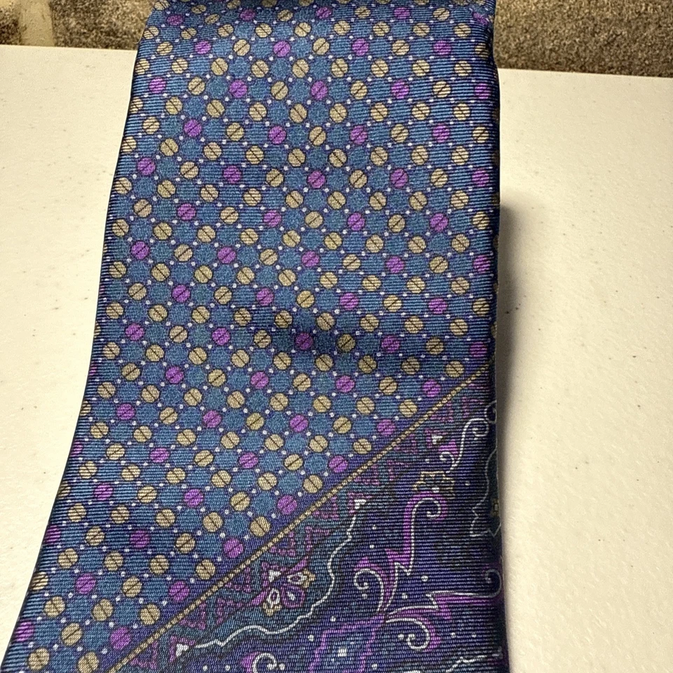 Corbata Strathmore Para Hombre Azul Círculos Geométricos 100% Seda Atada Flor Clásica Foto 3 de 4