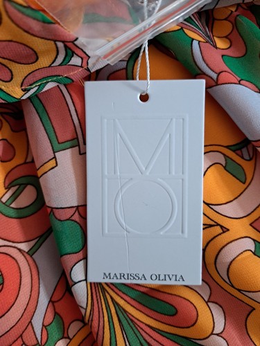 Marissa Olivia Orange Floral Boho Hippie Dress Women’s V-Neck Ruffle Small NWT - Picture 4 of 17