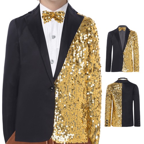 Jungen Metallic Blazer Modern Jacke Festliche Anzugjacke Langarm Reverkragen - Picture 4 of 57
