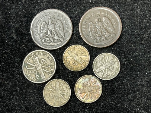 Verschiedene frühe Mexiko 7 Münzen Lot vor 1900 hoher Wert - Bild 1 von 4