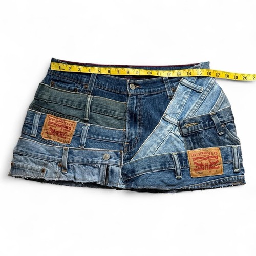 Women Y2k ReworkedLevi's Mini Denim Skirt Size 12/14 patchwork low rise - Picture 7 of 9