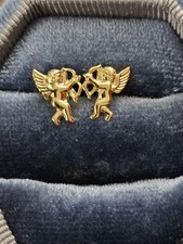 14k Cupid Yellow Gold Stud Earrings Vintage 