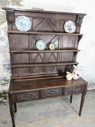 17thC Antique Oak Dresser Sideboard Plate Delft Rack Carved Greenman DELIVERY - Picture 8 of 23