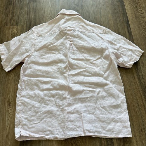 Bruno Pure 100% Linen Button Up Shirt Mens Large Pink Short Sleeve Pocket Beach - Picture 6 of 6