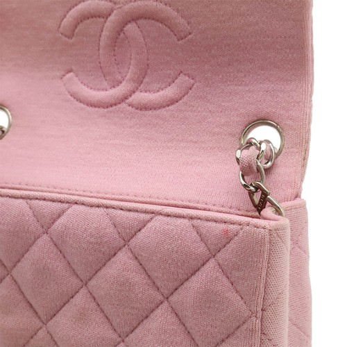 CHANEL Mini Matelass Coco Mark Chain Shoulder Bag Cotton Jersey Pink Silver Hard - Picture 4 of 9