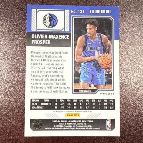 2023-24 Panini Contenders - Biglietto Rookie Olivier-Maxence Prosper #131... Verde - Foto 2 di 2