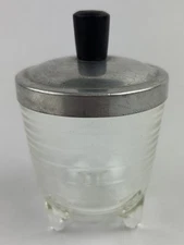 Glasbake Footed Glass Egg Coddler Aluminum Lid Black Knob Vintage 