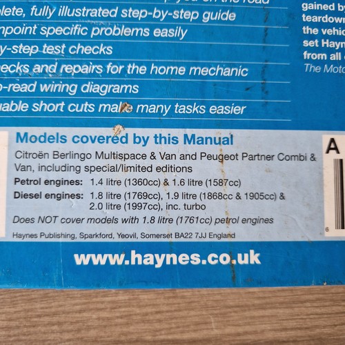 Haynes Manual Citroen Berlingo and Peugeot Partner Petrol & Diesel 1996 to 2005 - Picture 2 of 3