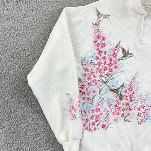 Vintage Art Unlimited Sweatshirt Damen M Kolibri Knopf Mockneck Oma 90er - Bild 5 von 11