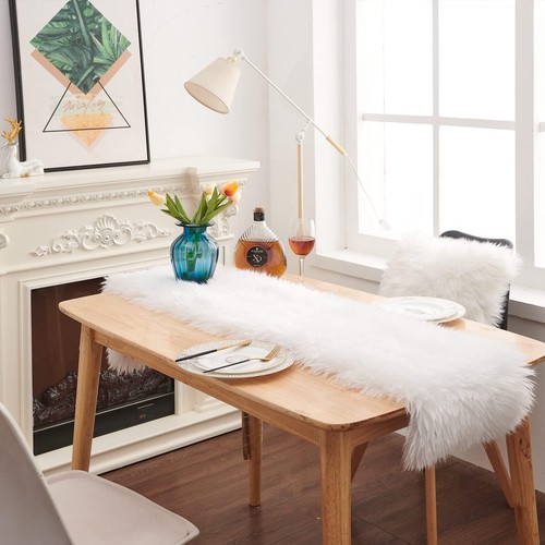 Table Runner, Thanksgiving Modern Small White Fur Table Runners for Party Bir... - Picture 5 of 9