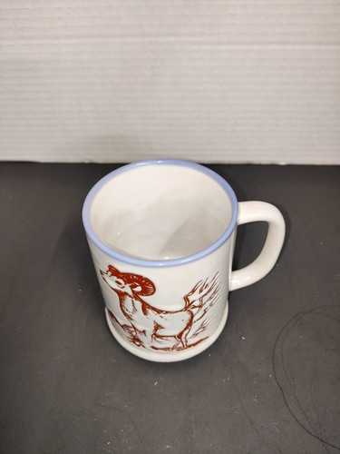 Coppia di tazze vintage in ceramica goffrata incise graffito fauna selvatica cervo 10 oz Giappone - Foto 5 di 7