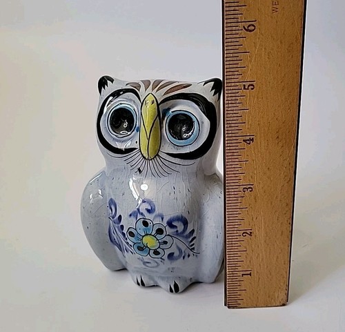 Vintage Talavera Owl Figurine 5" Hand Painted Glazed Ceramic Bohemian Folk Art - Picture 7 of 10