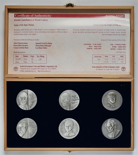 Israel "Contribuyentes Judíos a la Cultura Mundial" Conjunto de 6 Medallas de Plata Colección - Imagen 7 de 7