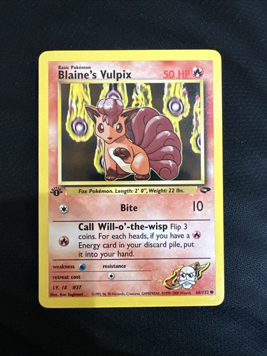 Tarjeta Pokemon - Desafío Gimnasio 66/132 - BLAINE'S VULPIX (común) *1ª Edición* Casi Nuevo - Imagen 1 de 2