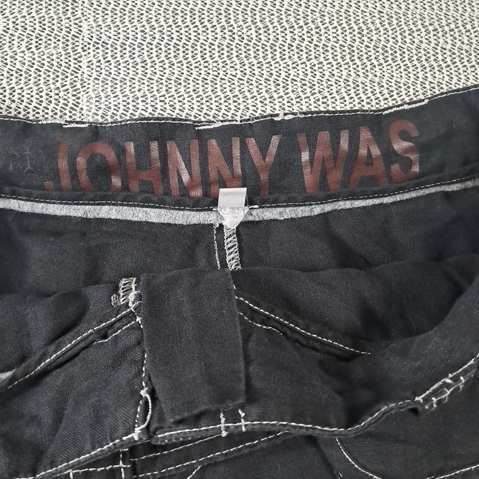 Pantalones Cortos Johnny Was Talla 12 Negro Lino Carga Utilidad Cinturón Gótico Corto Punk Foto 3 de 4