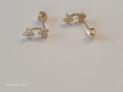 Sweet 14k Yellow Gold And Diamond Earrings - Picture 4 of 10
