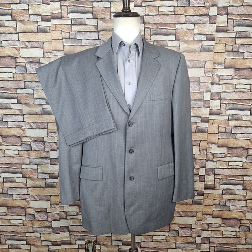 Joseph A Bank 2 Piece Suit Mens 44L 38X32 Gray Stripe 3 Button SV Wool Cashmere - Picture 2 of 12