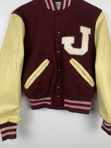 Vintage DeLong Varsity Jacket Wool Leather Kids Size 16 Made USA Burgundy 90s - Picture 3 of 13