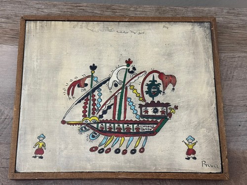 Quadro arte popolare greca su legno goletta marinai Skyros Grecia arte da parete - Foto 2 di 19
