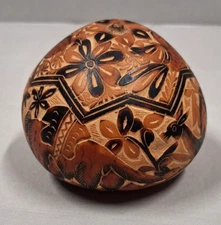 Vintage Peruvian Mate Burilado Hand Carved Etched Gourd Folk Art 3”