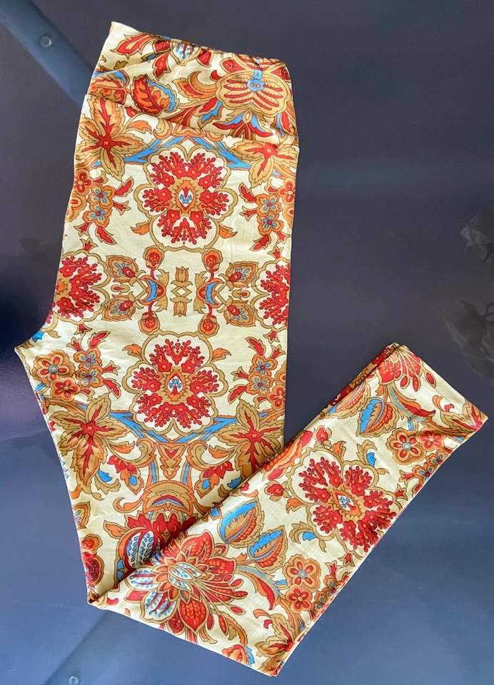 Nuevo LuLaRoe TC PAISLEY FLORAL DAMASCO Naranja Azul Amarillo Crema 12-18 De colección Foto 3 de 3