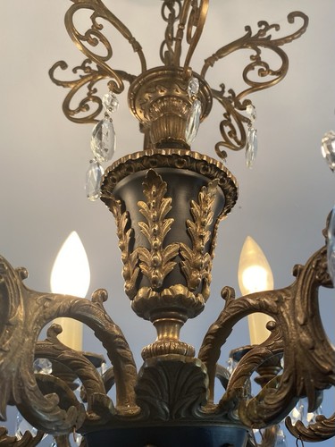 Vtg 1930’s-50’s French Empire Spanish Black Tole Crystal Chandelier 5 Arm Brass - Picture 15 of 20