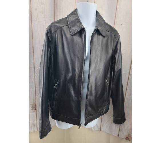 Roundtree & Yorke Men M Black Genuine Lambskin Jacket Zip Front & Zip Pockets - Picture 2 of 7