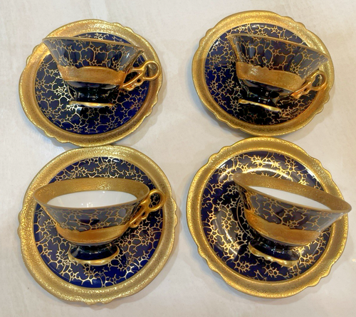 Vintage JLMENAU Graf von Henneberg Echt Kobalt Gold Teetasse/Untertasse Germany - 7 Sets - Bild 5 von 13