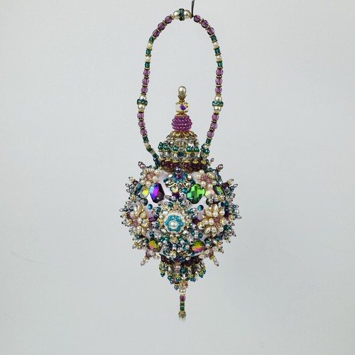 Beaded Sequin Push Pin Christmas Hanging Ornament Mod Handmade OOAK 9"X3.5" - Picture 3 of 15