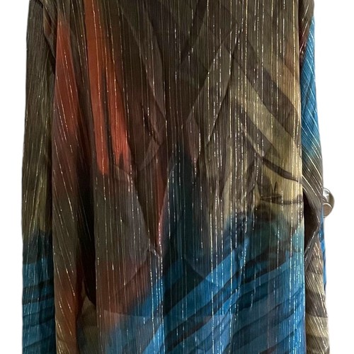 Lane Bryant Women's Earth Tones V Neck Semi Sheer Detail 3/4 Slit Sleeve Top  - Picture 6 of 10
