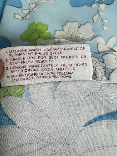 VTG Cannon Monticello Twin Flat & Pillowcase Flower Power Mod 60-70s Blue Green - Picture 6 of 16