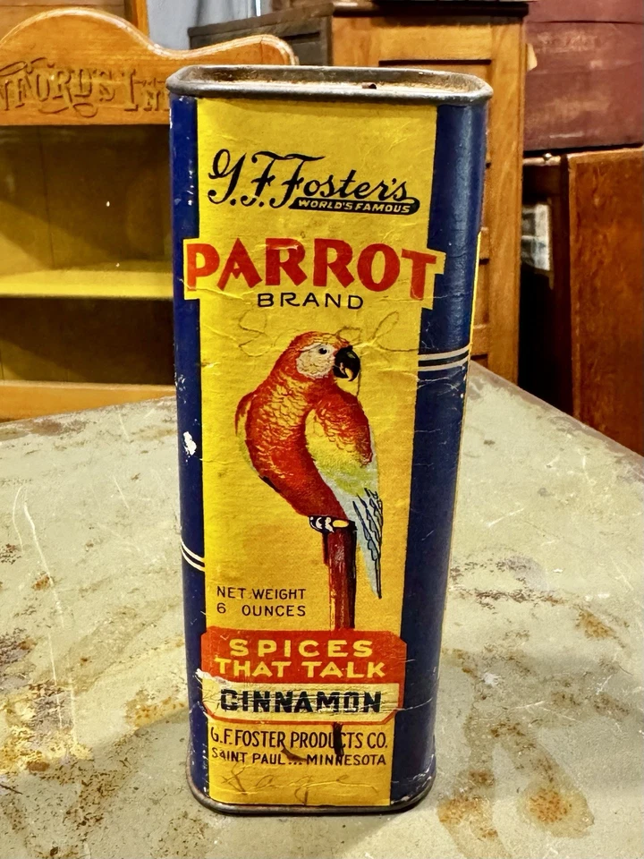 Rare Vintage G F Foster's Cinnamon Spice Tin St Paul MN Minnesota Parrot Brand - Image 2 of 4