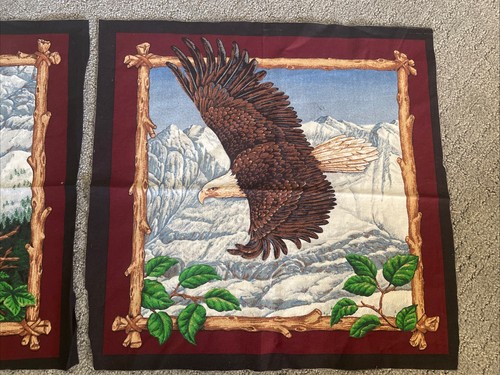 Bald Eagles Quilting Crafting Sewing Pillow Panel set of 2 17" x 17" Springs Vtg - Picture 4 of 9