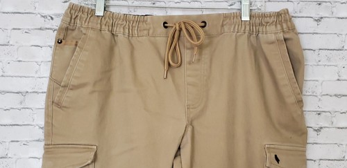 Stone Falcon Cargo Pants Mens Size Large Khaki Slim Fit Casual Jogger Skater Y2K - Picture 2 of 14
