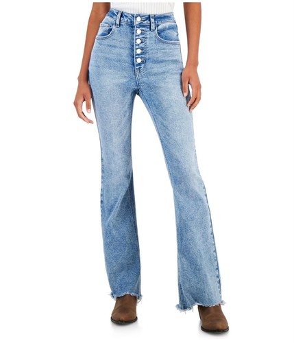 Tinseltown Womens Button Front Flared Jeans, Blue, Juniors, 11
