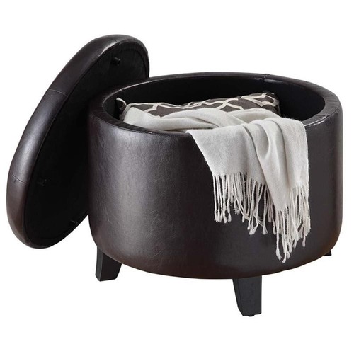 Pemberly Row Modern Faux Leather Round Ottoman in Espresso Finish - Picture 5 of 5
