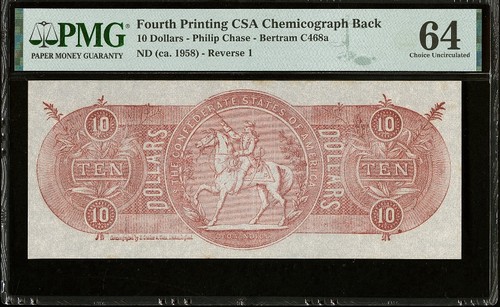 $10 Confederate States Chemicograph Banknote Civil War Paper Money, PMG ChUNC 64 - Picture 1 of 5