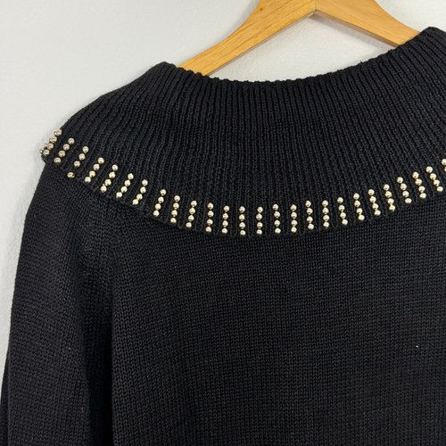 Victoria Harbour VTG 90s VTG Black Embellished Rhinestone Sweater L Grandmacore - Picture 5 of 8