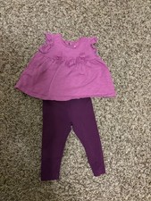 Tea Collection Outfit Purple Floral Detail Cotton Top 3-6 Months Leggings