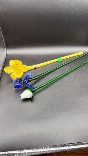 Vintage Murano Long Stem Lily Iris Tulip 20” Hand Blown Art Glass Set of 3 - Picture 2 of 11