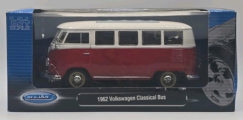 Welly Scale 1/24 Collection 1962 VW Classic Bus Volkswagen Camper Van Red White