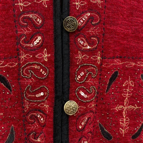 Vintage White Stag Ruby Red Beaded Velour Jacket Large Lined Embroidered Holiday - Picture 7 of 16