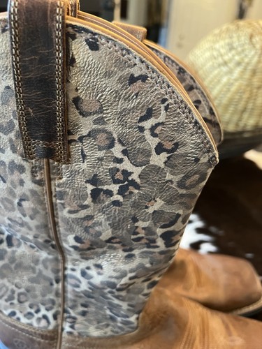 Ariat Round Up Square Toe Brown Leather Leopard Tall Western Boots Womens 11 B - Picture 4 of 8