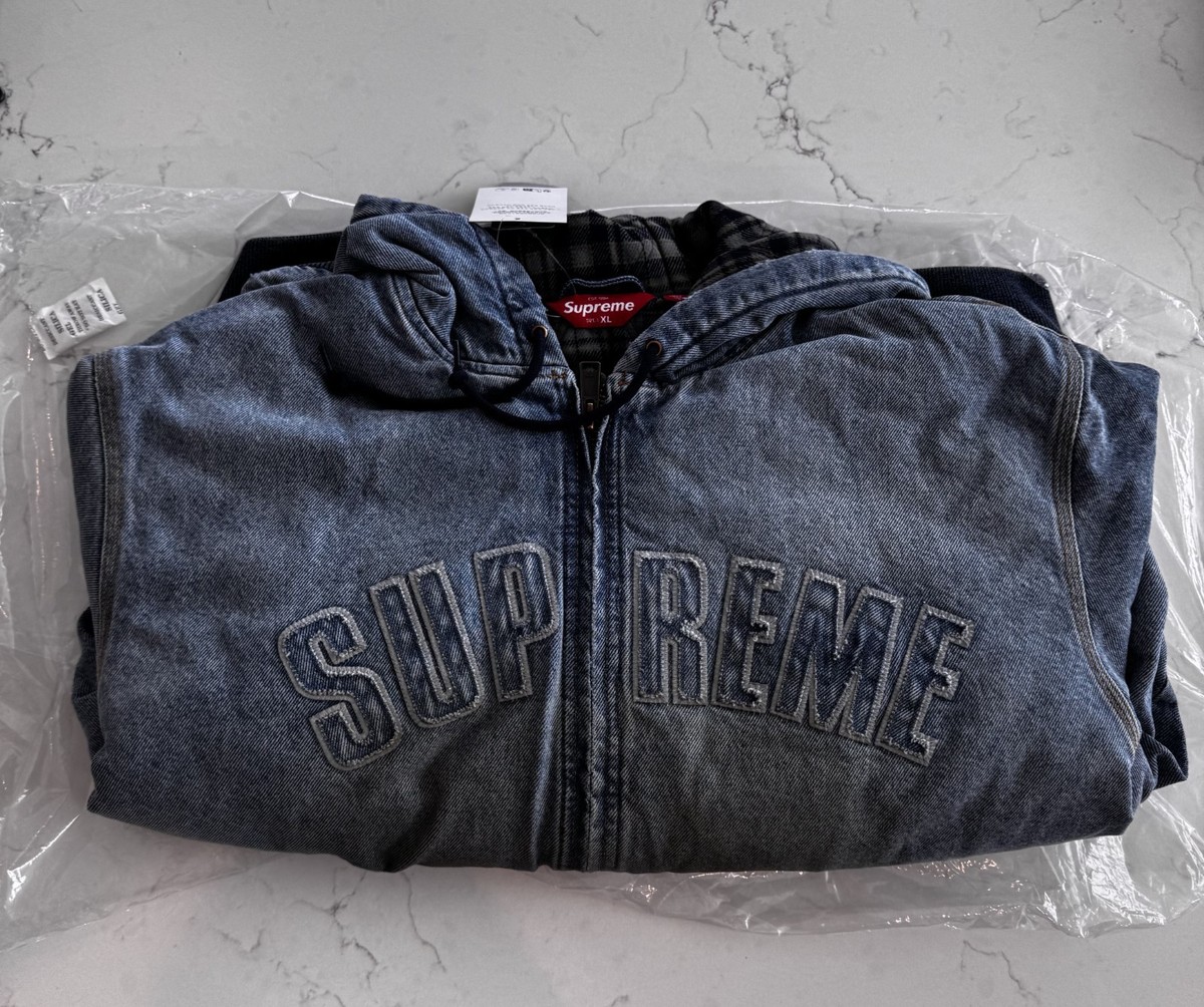 Supreme Reflective Arc Hooded Work Jacket Denim FW25