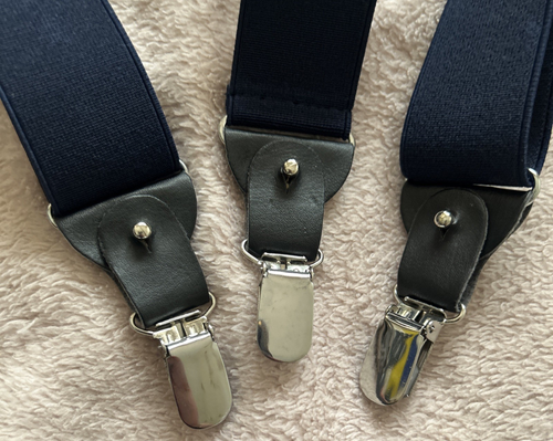 Vintage Doffelganger Single Colour Men’s Elastic Navy Braces Suspenders (B3) - Picture 8 of 11
